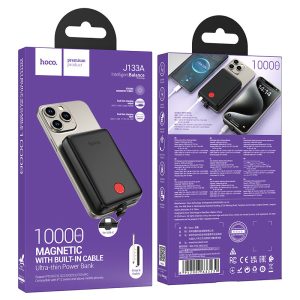 Power Bank HOCO J133A Triumph 10000mAh – Charge Rapide 20W PD, Cable Type-C Integre, Magnétique